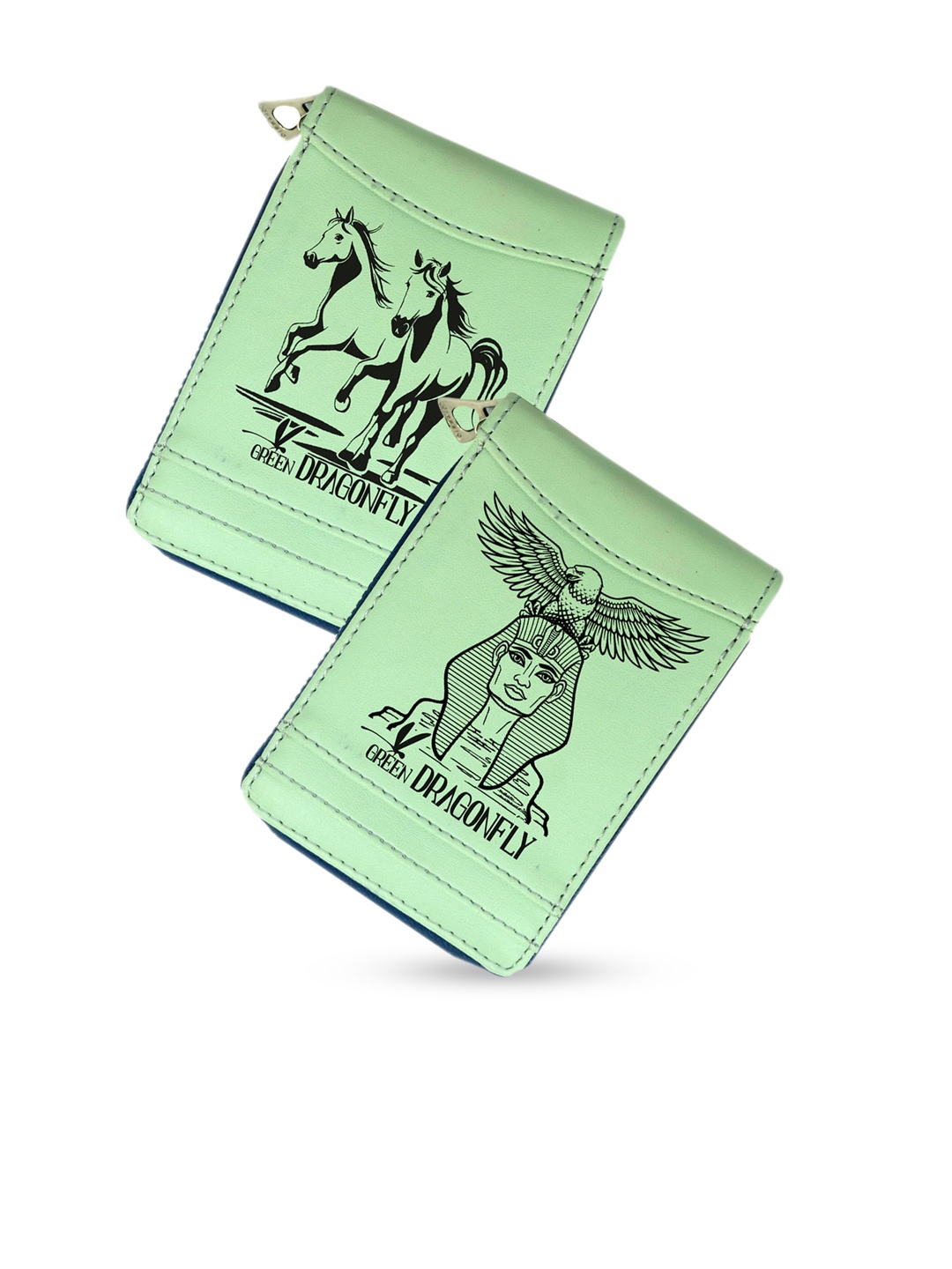 

GREEN DRAGONFLY Set Of 2 Printed Zip Detail PU Zip Around Wallet Gift Set