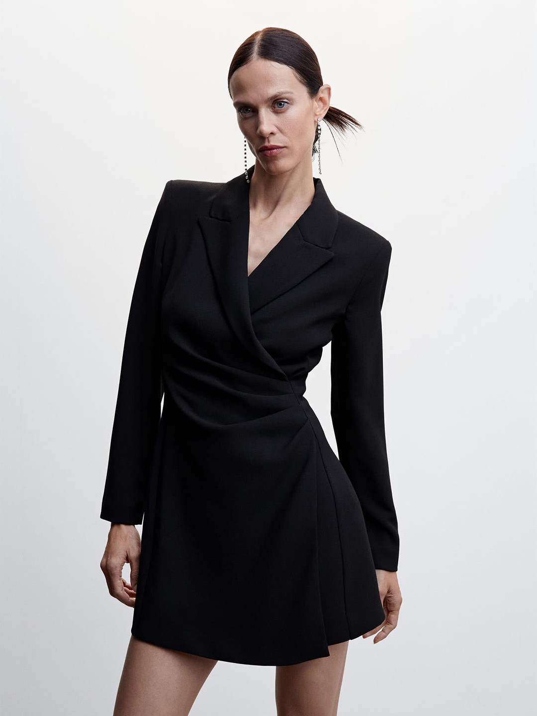 

MANGO Peak Lapel Collar Sustainable Mini Blazer Dress, Black