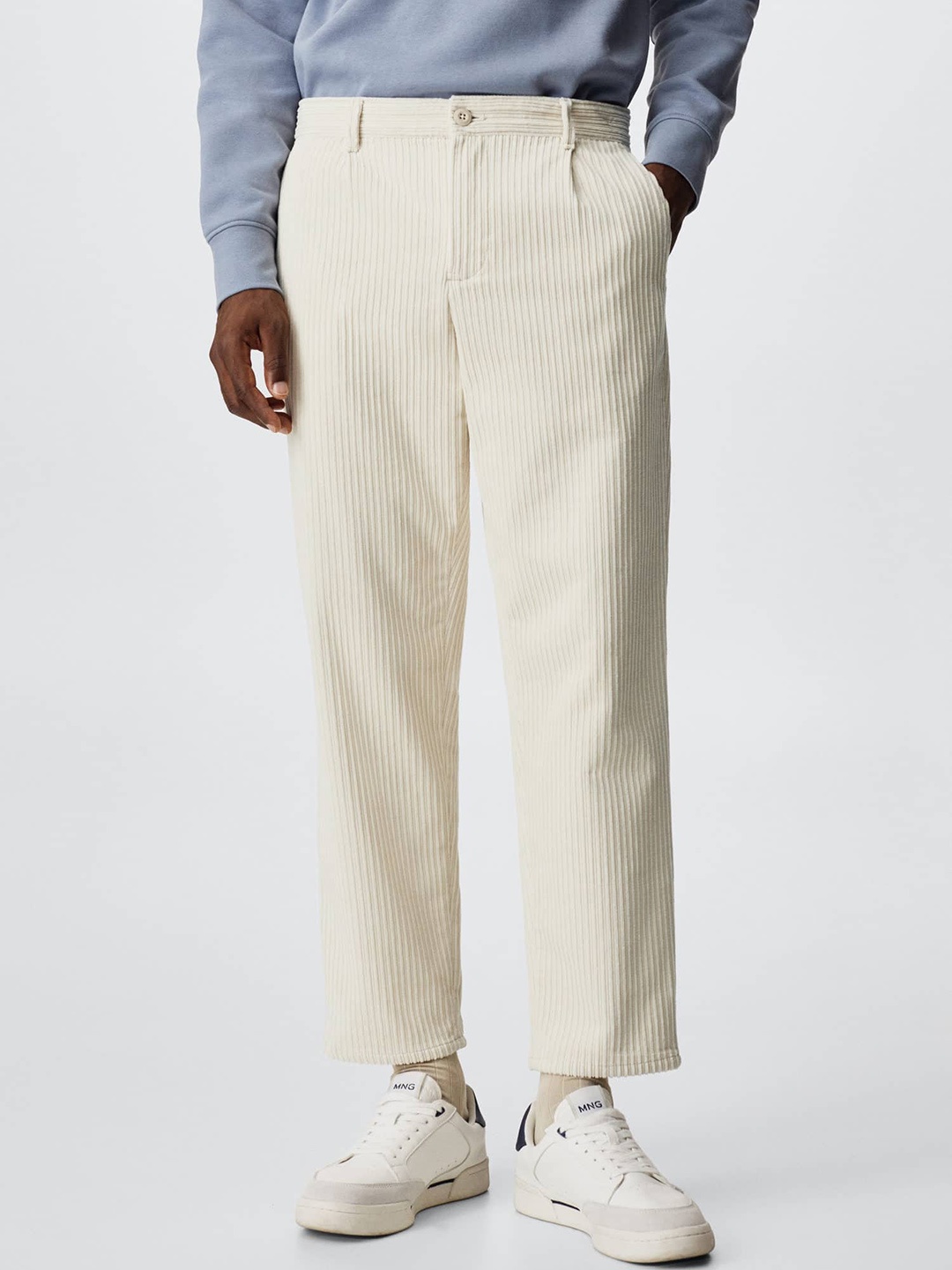 

MANGO MAN Corduroy Sustainable Pure Cotton Trousers, Off white