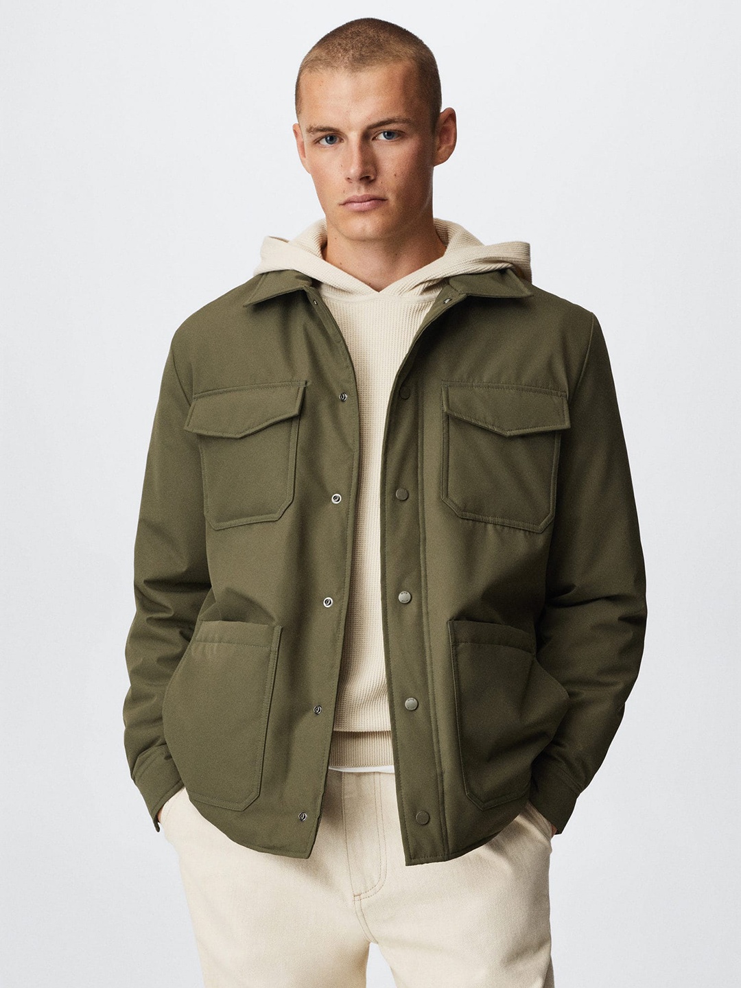 

MANGO MAN Snap Button Sustainable Padded Jacket, Olive