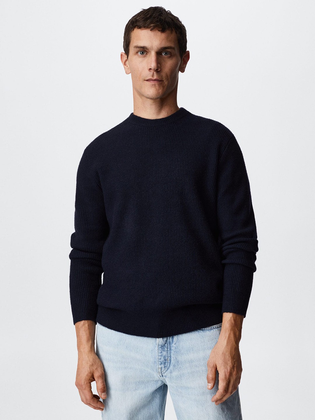 

MANGO MAN Solid Pullover, Navy blue