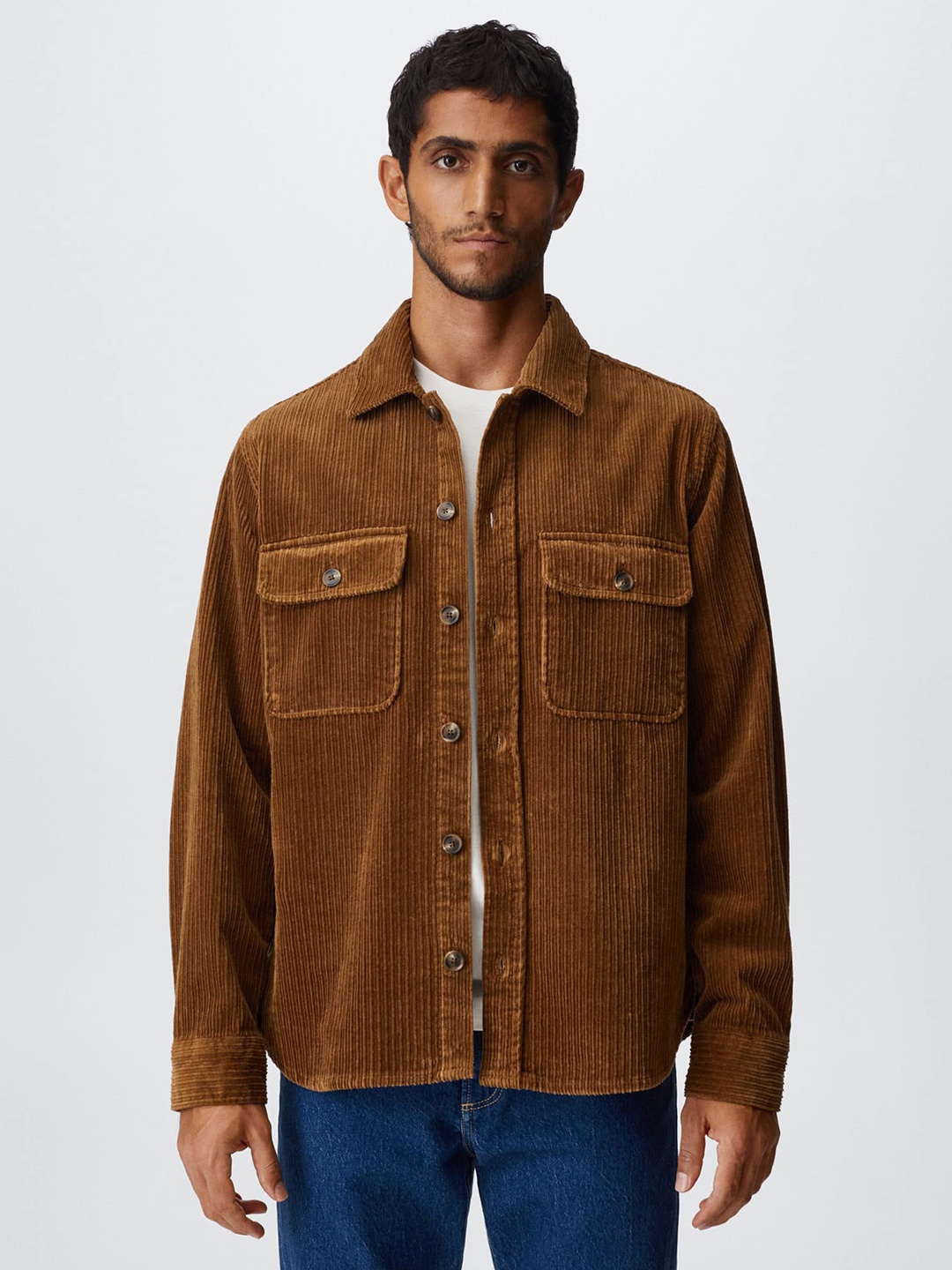 

MANGO MAN Corduroy Casual Shacket, Brown