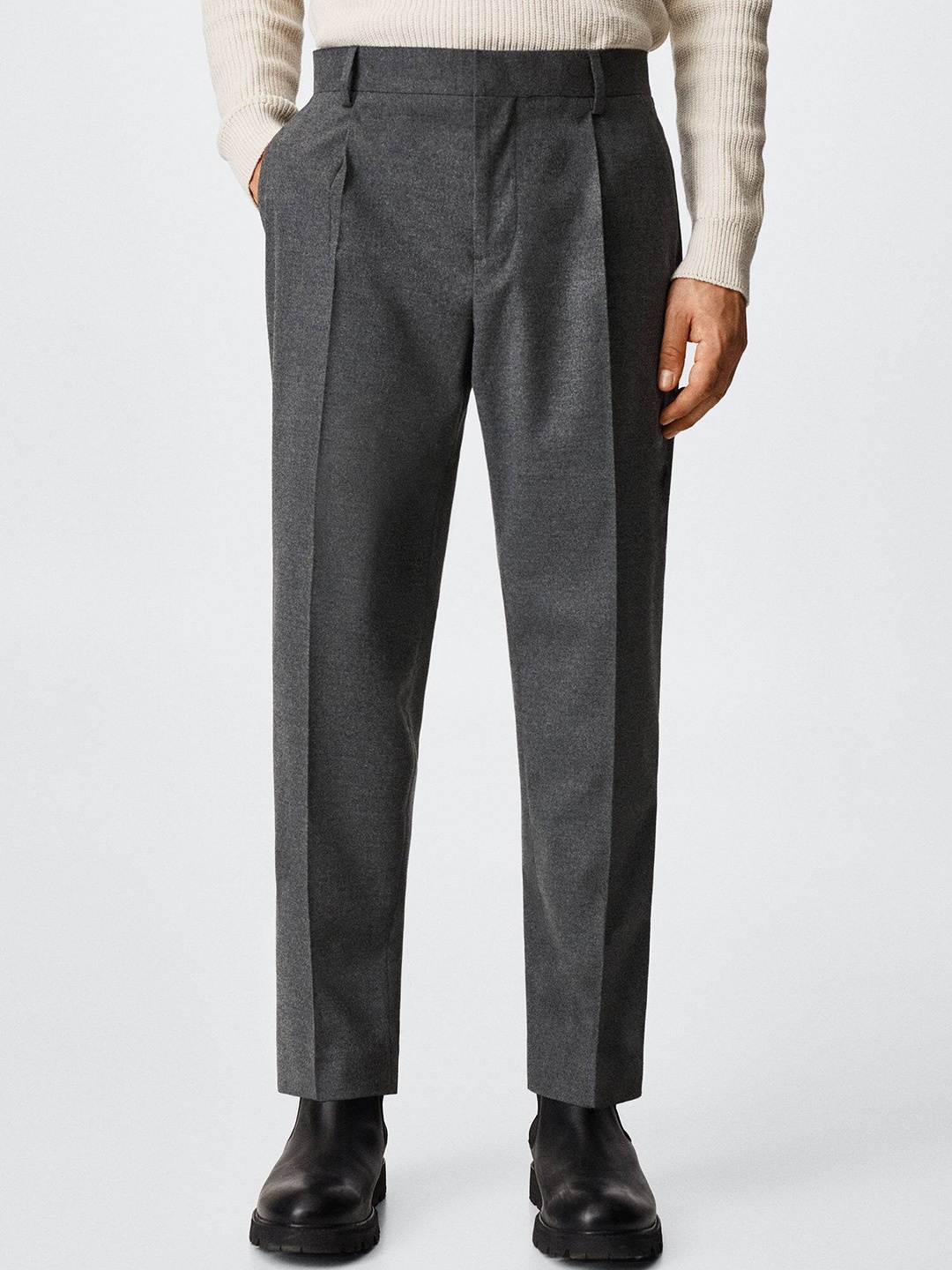 

MANGO MAN Pleated Trousers, Charcoal