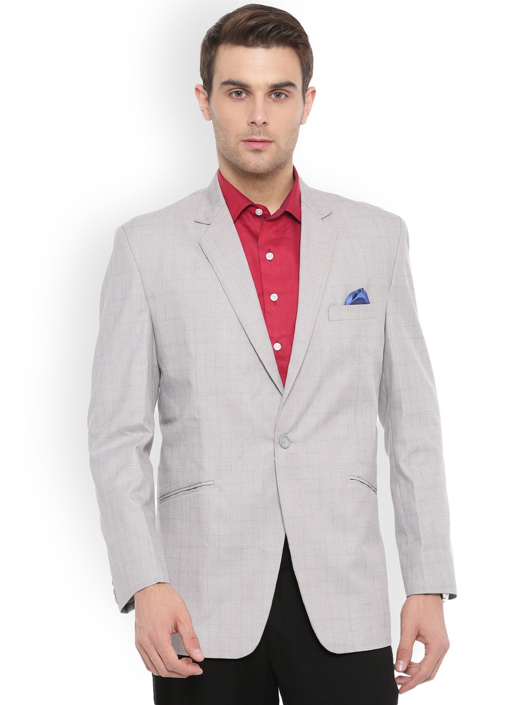 

Shaftesbury London Grey Checked Regular Fit Single-Breasted Formal Blazer