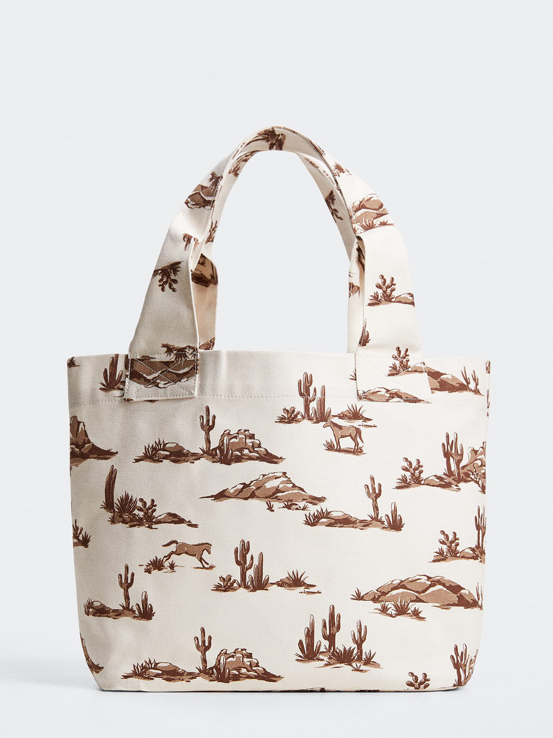 

MANGO Printed Oversized Shopper Organic Cotton Sustainable Shoulder Bag, Beige