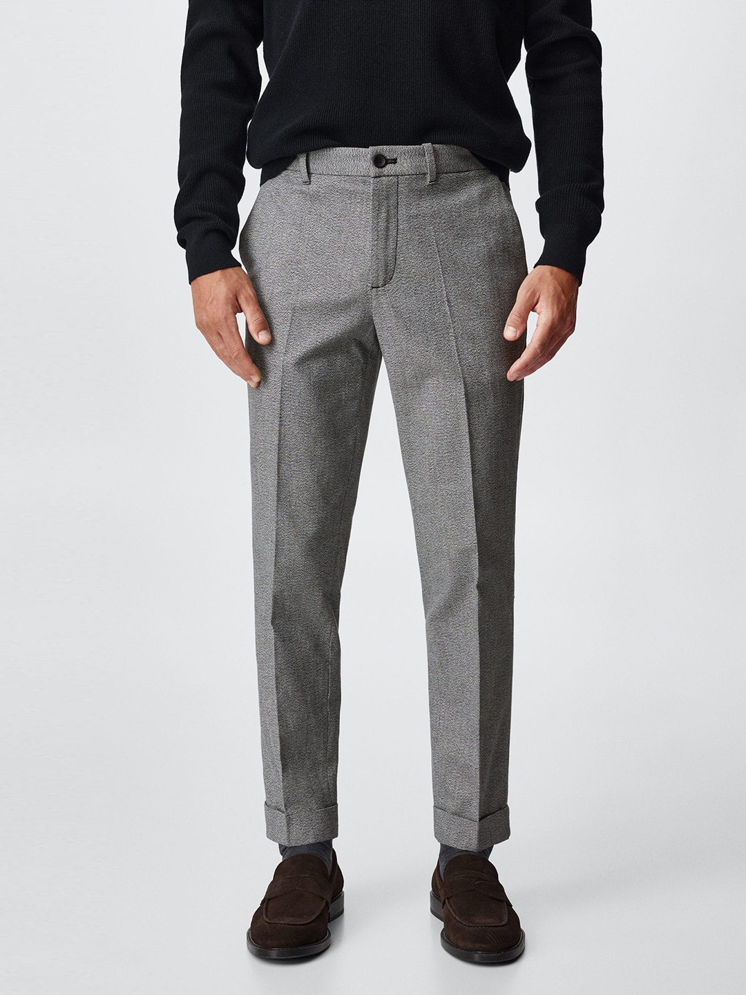 

MANGO MAN Solid Pleated Sustainable Trousers, Grey