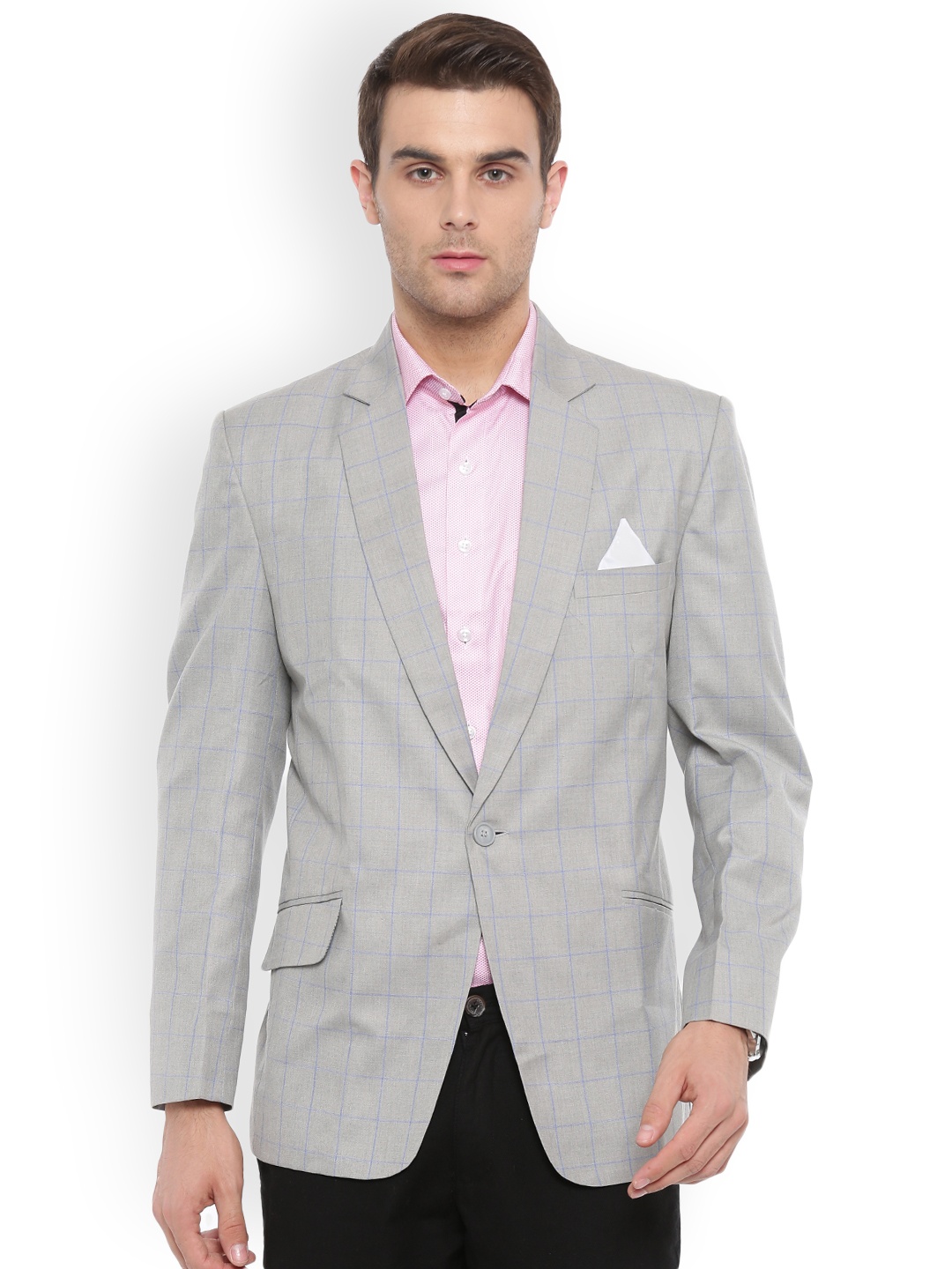 

Shaftesbury London Grey Regular Fit Single-Breasted Checked Formal Blazer