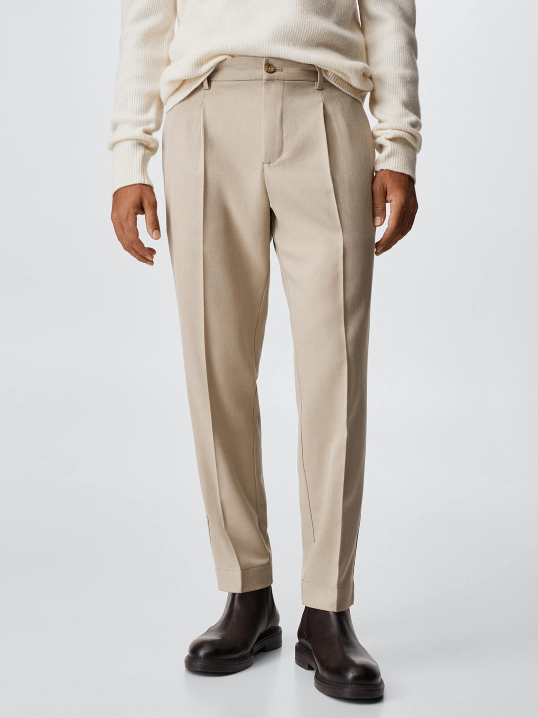

MANGO MAN Pleated Trousers, Beige