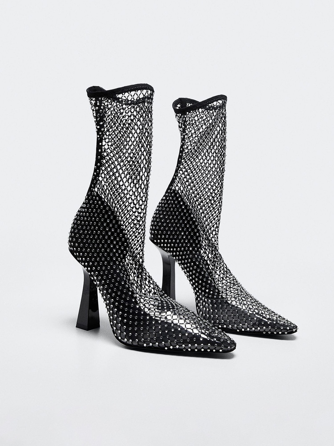 

MANGO Women Mesh Heel Ankle Boots, Black