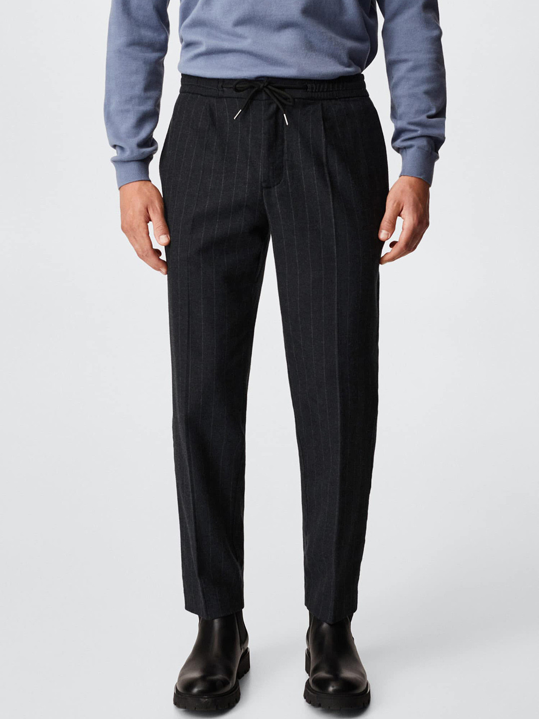 

MANGO MAN Striped Trousers, Charcoal