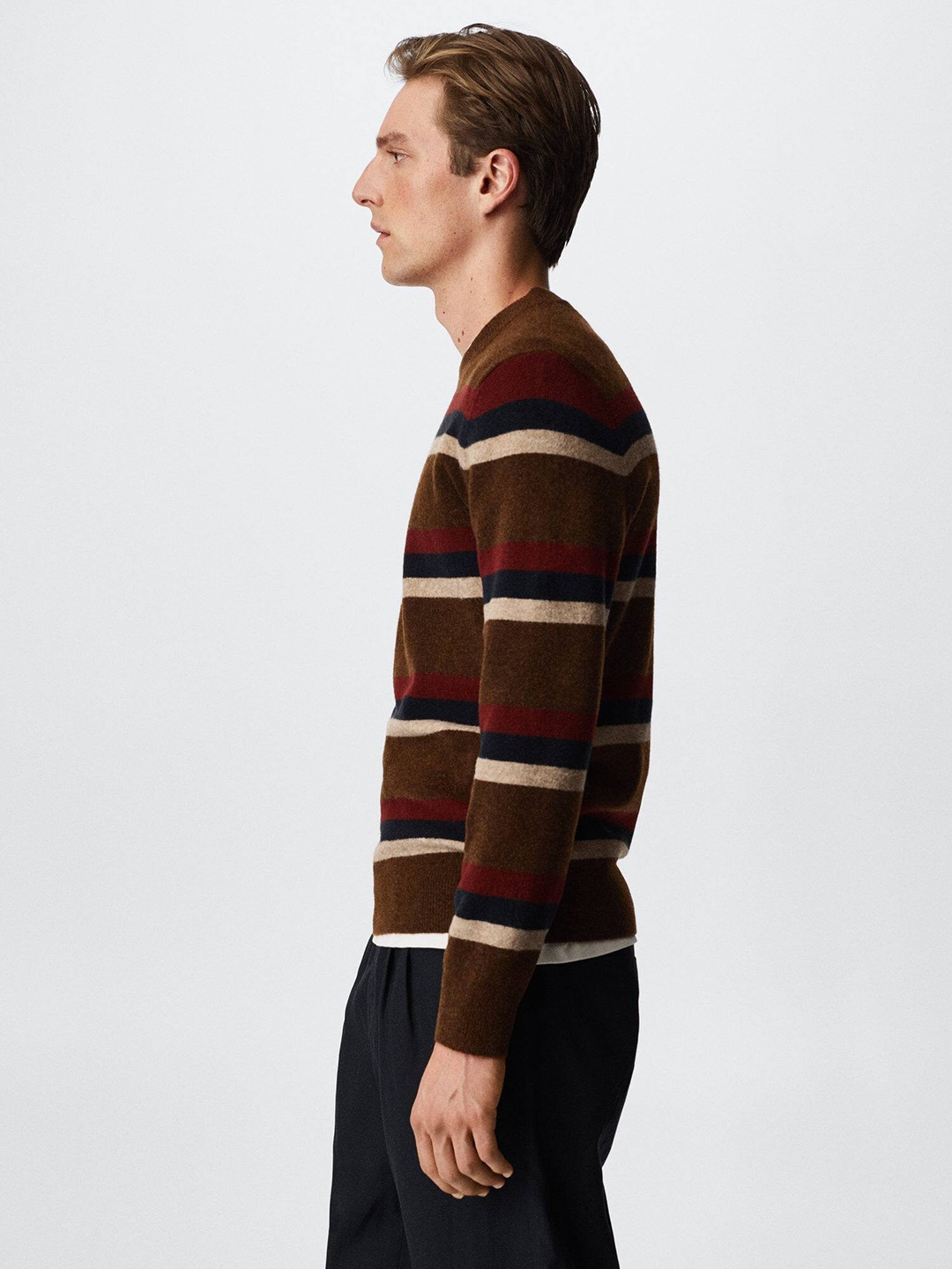 

MANGO MAN Striped Pullover, Brown