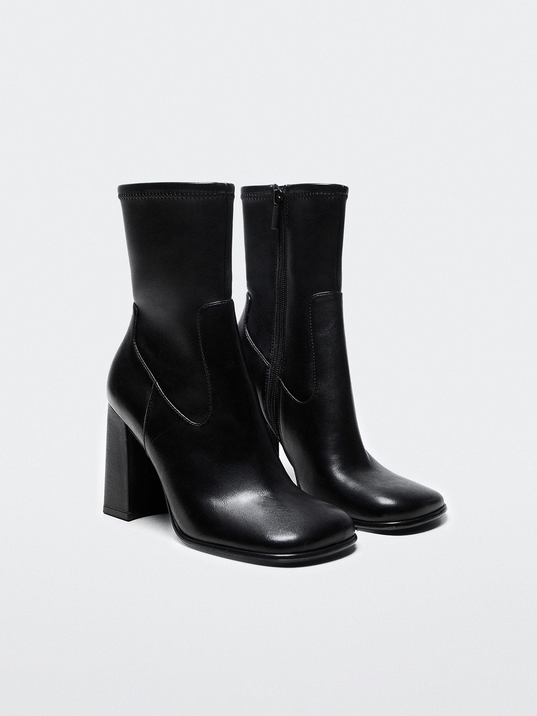 

MANGO Women Square Toed Blocked Heel Boots, Black