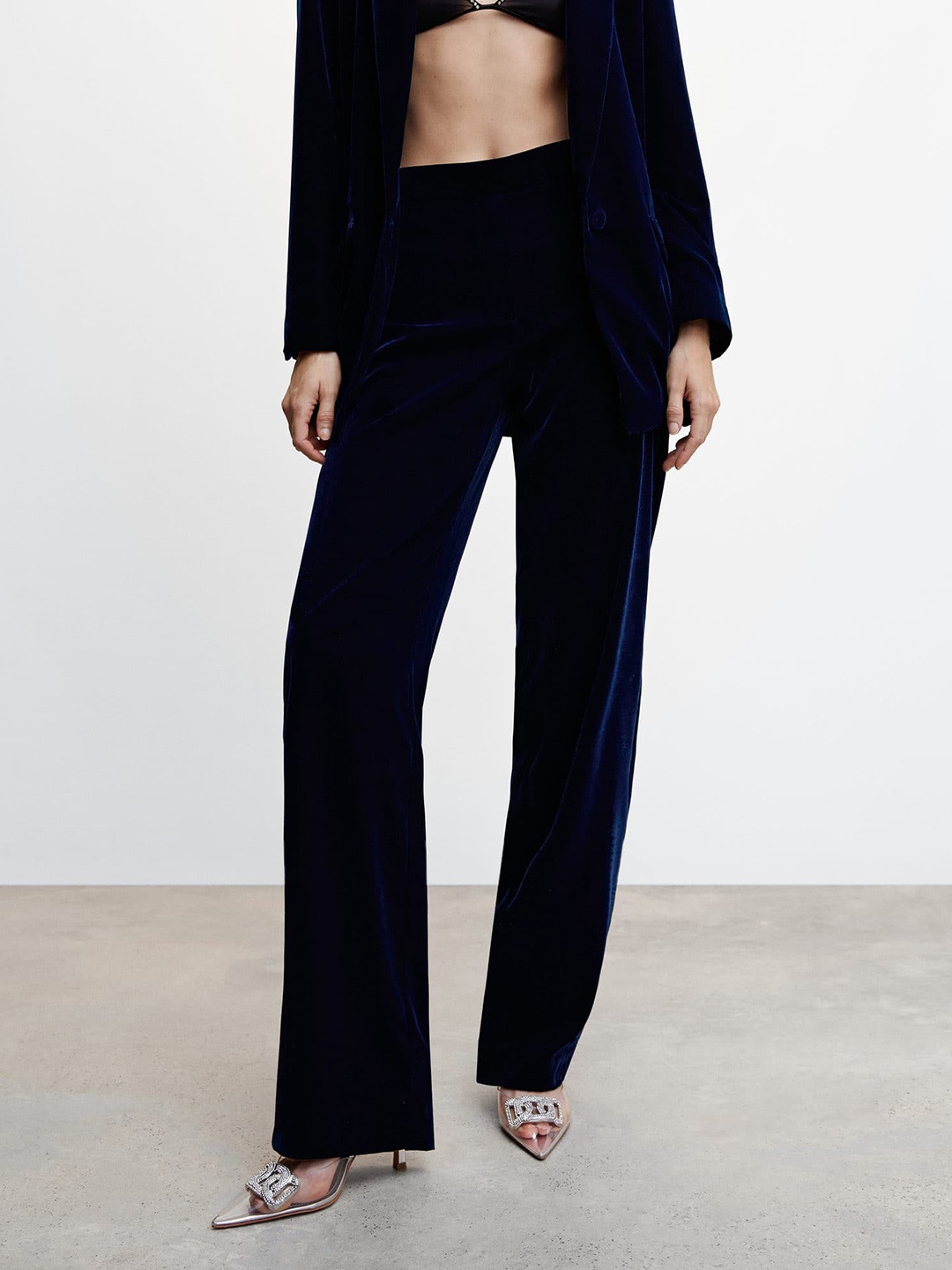 

MANGO Women Velvet Trousers, Navy blue