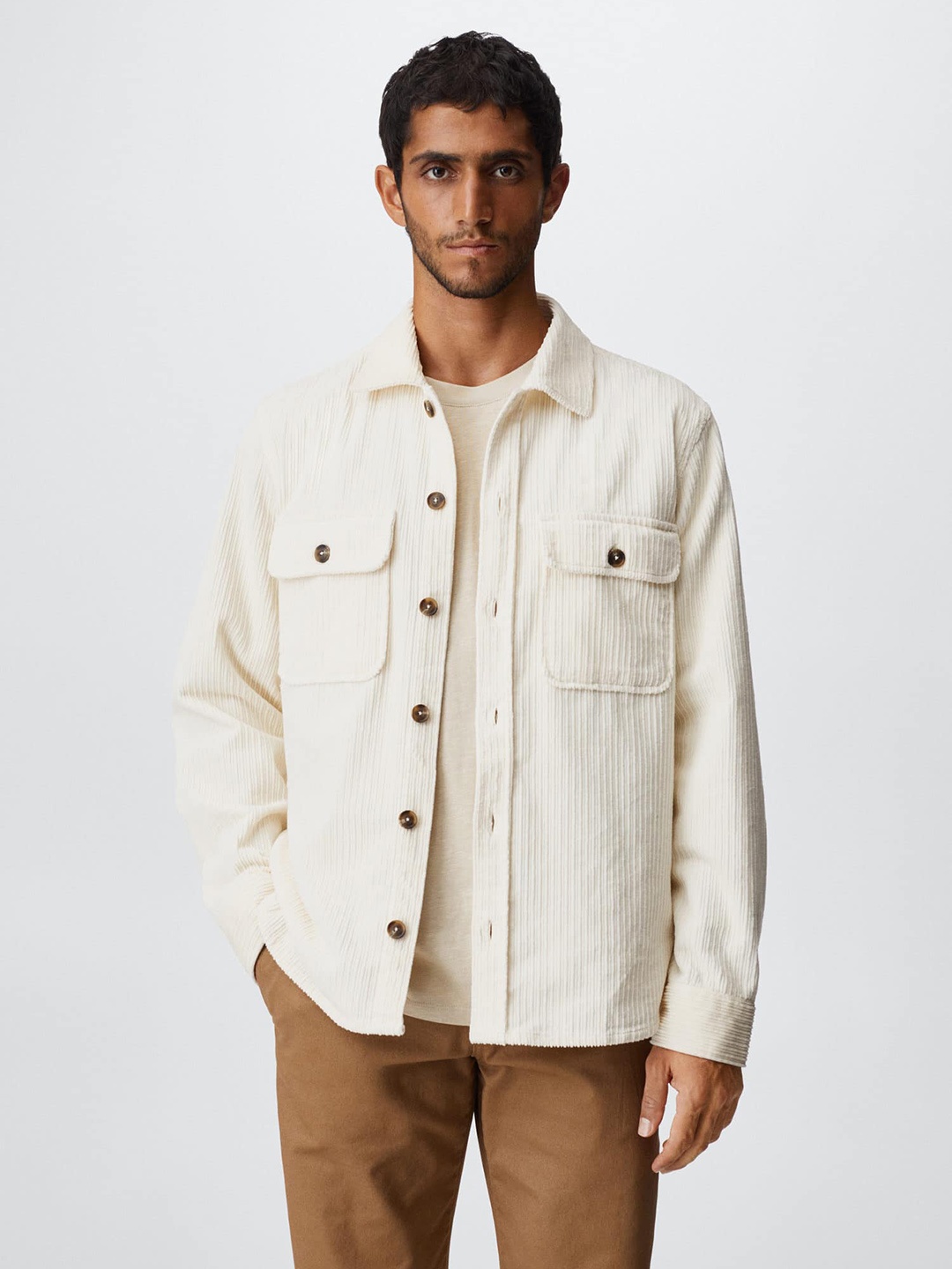 

MANGO MAN Corduroy Casual Shacket, Off white