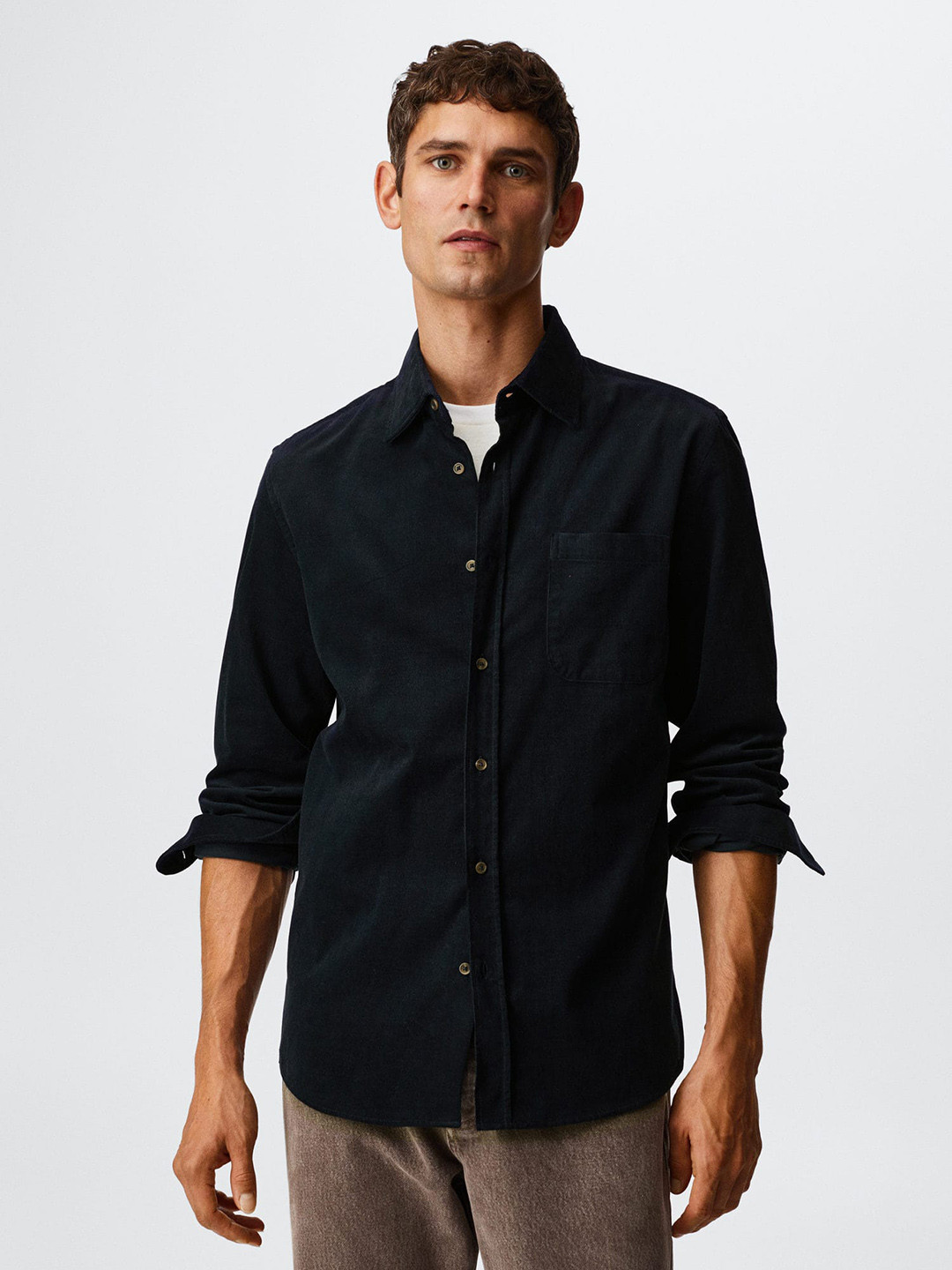 

MANGO MAN Corduroy Pure Cotton Casual Shirt, Navy blue