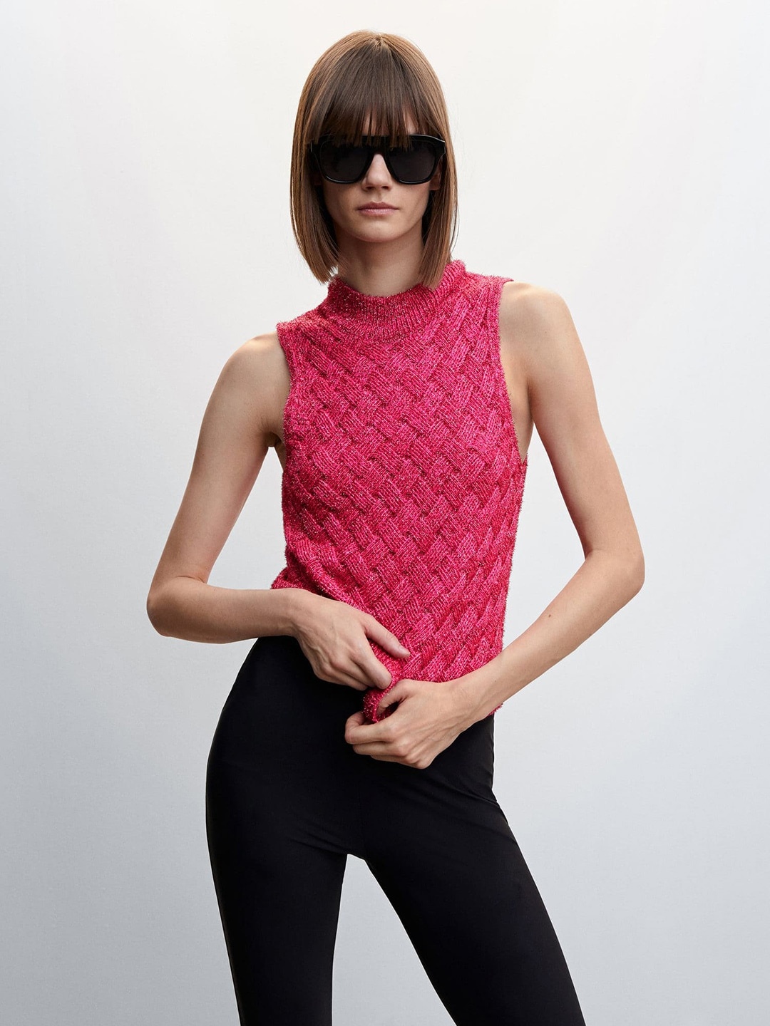 

MANGO Self Design Geometric Top, Fuchsia