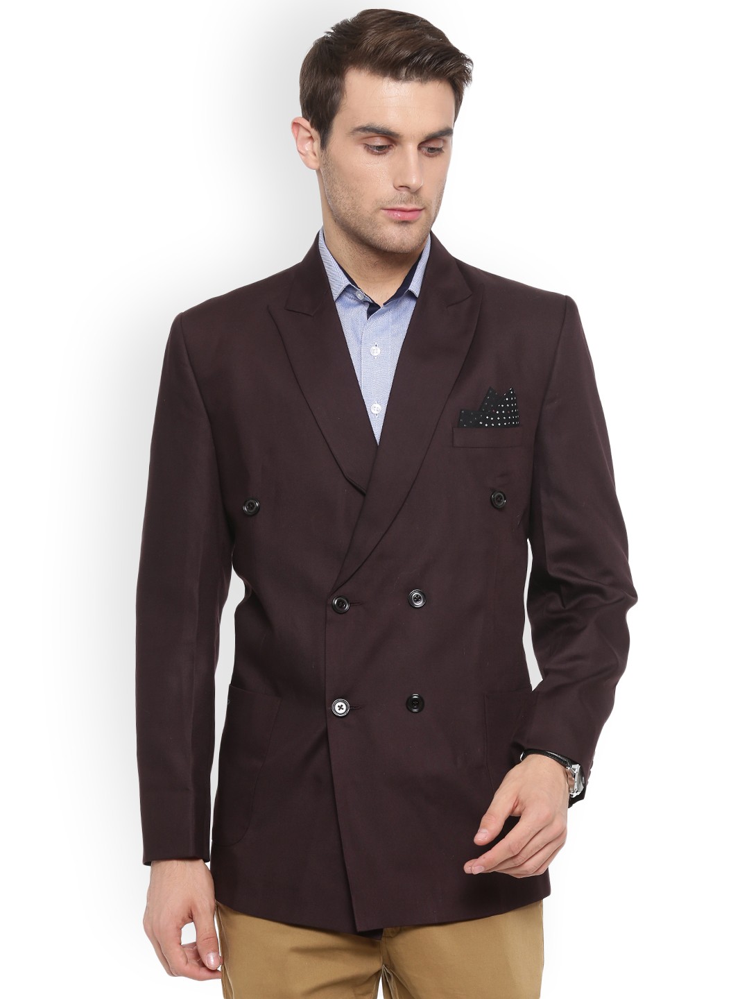 

Shaftesbury London Coffee Brown Regular Fit Double-Breasted Formal Blazer