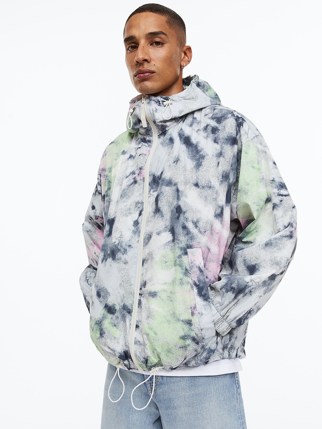 

H&M Men Hooded Water-Repellent Windbreaker, Sea green