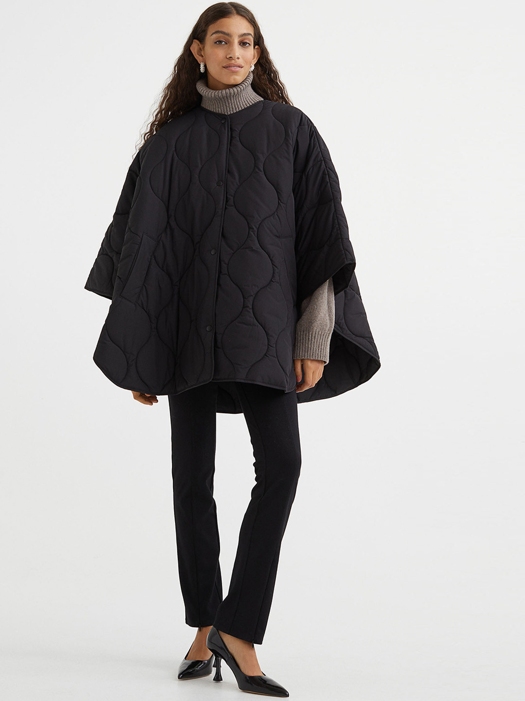 

H&M Women Quilted Cape with Scarf, Black