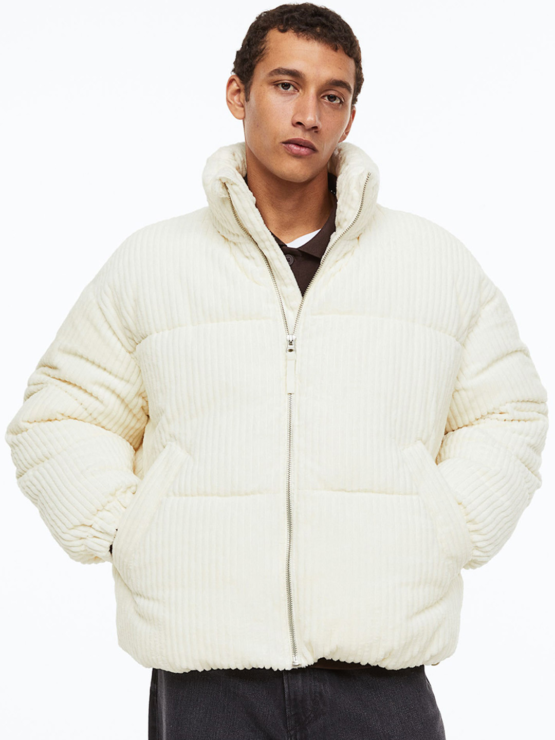 

H&M Men Corduroy Puffer Jacket, White