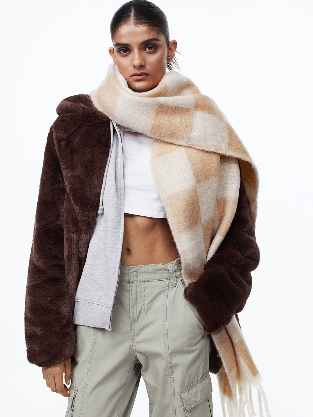 

H&M Women Fringed Scarf, Beige