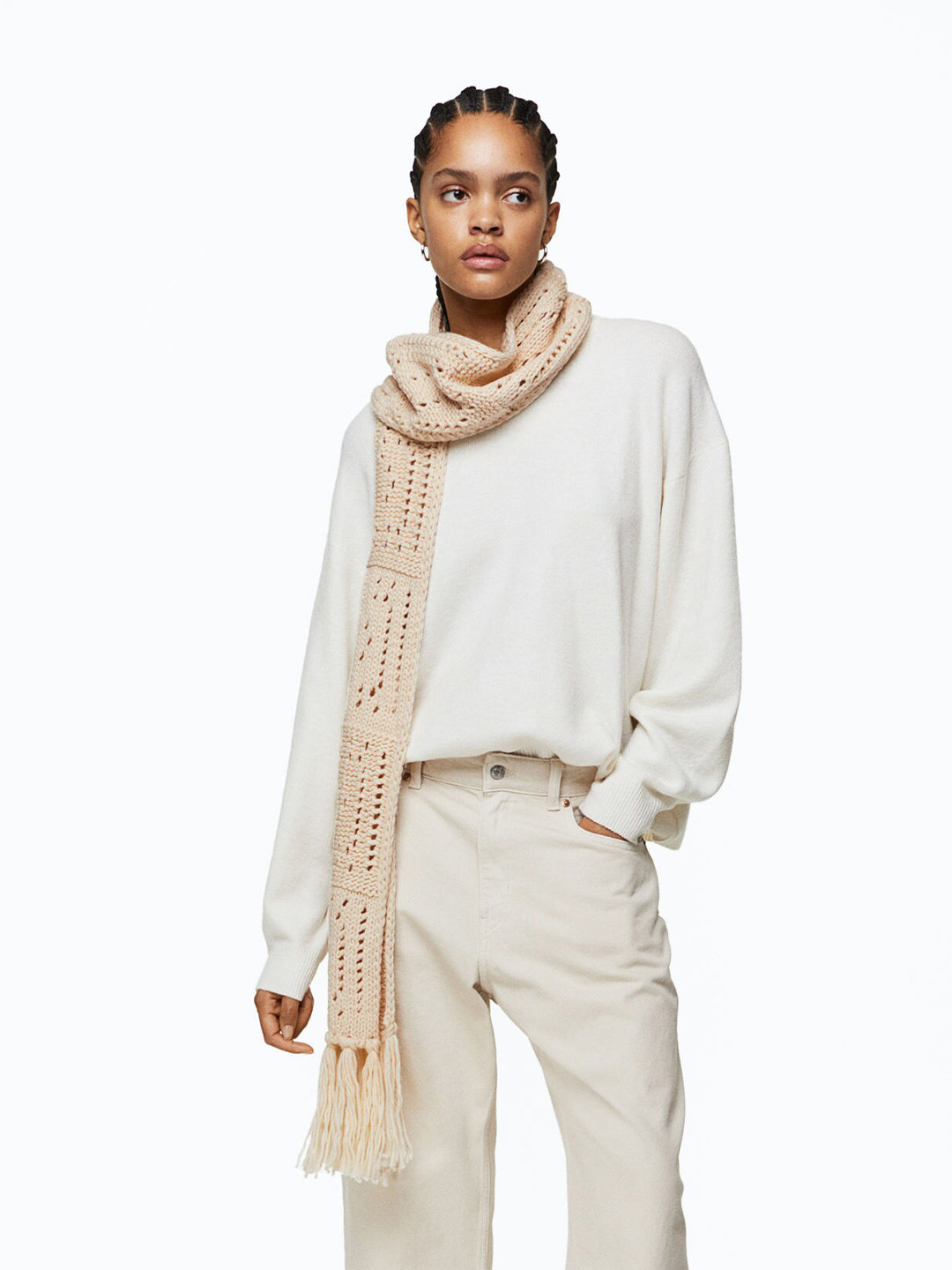 

H&M Women Crochet-Look Scarf, Beige