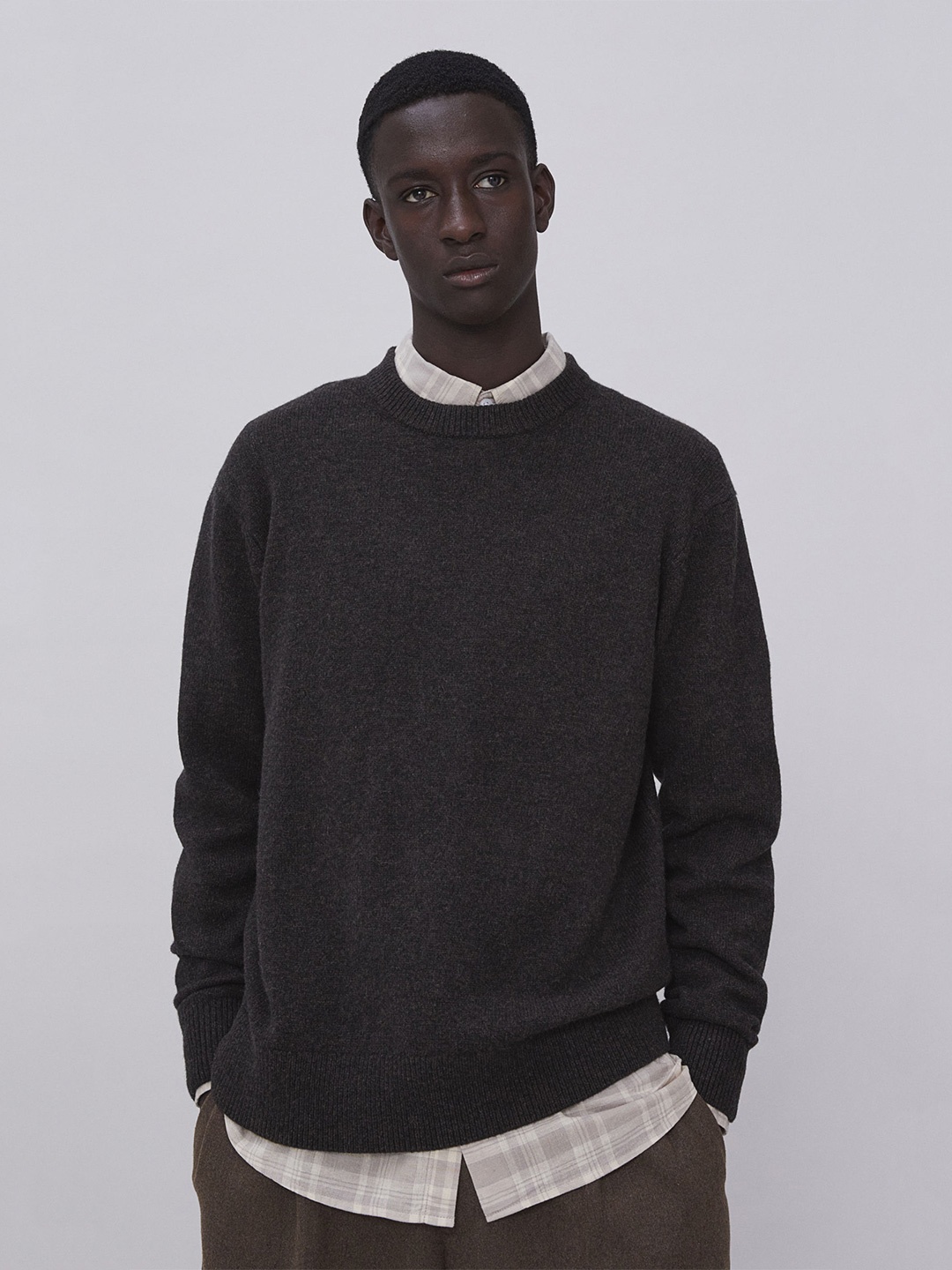 

H&M Men Knitted Wool Jumper, Brown