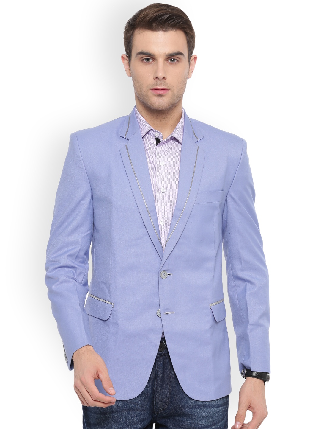 

Shaftesbury London Blue Solid Regular Fit Single-Breasted Party Blazer