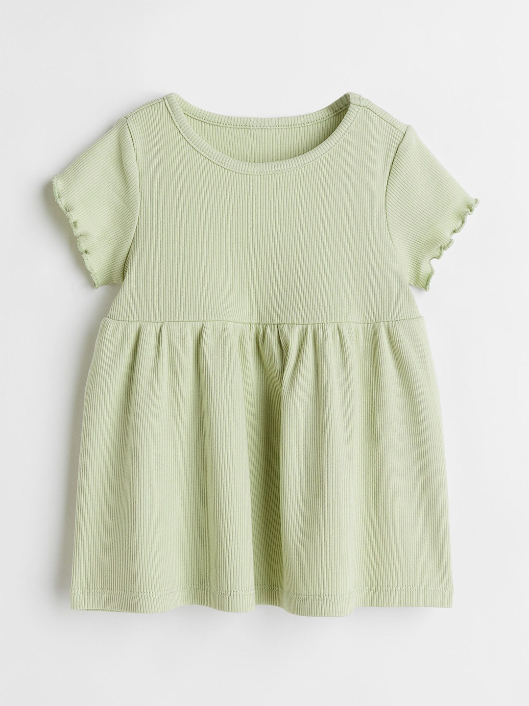 

H&M Girls Ribbed Cotton Jersey Dress, Green
