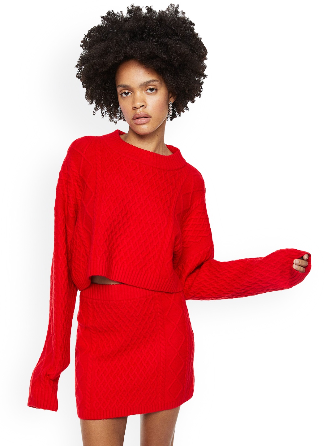 

H&M Women Cable-Knit Skirt, Red