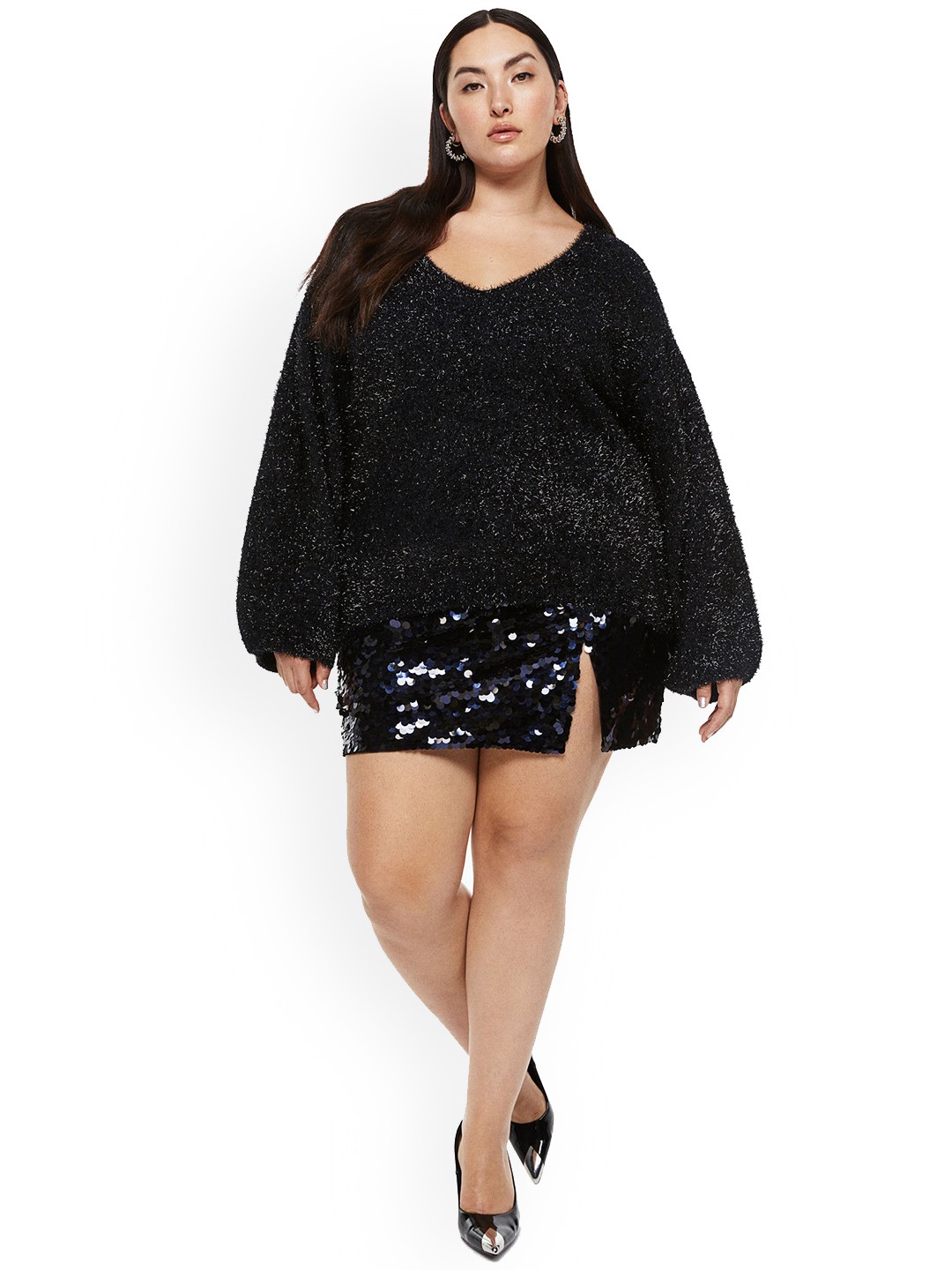 

H&M Women Plus Size Sequined Mini Skirt, Blue