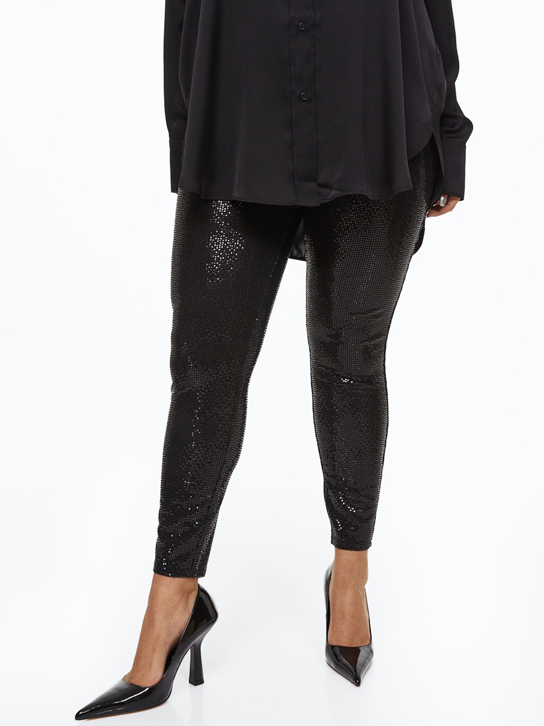 

H&M+ Women Plus Size Sequined Leggings, Black