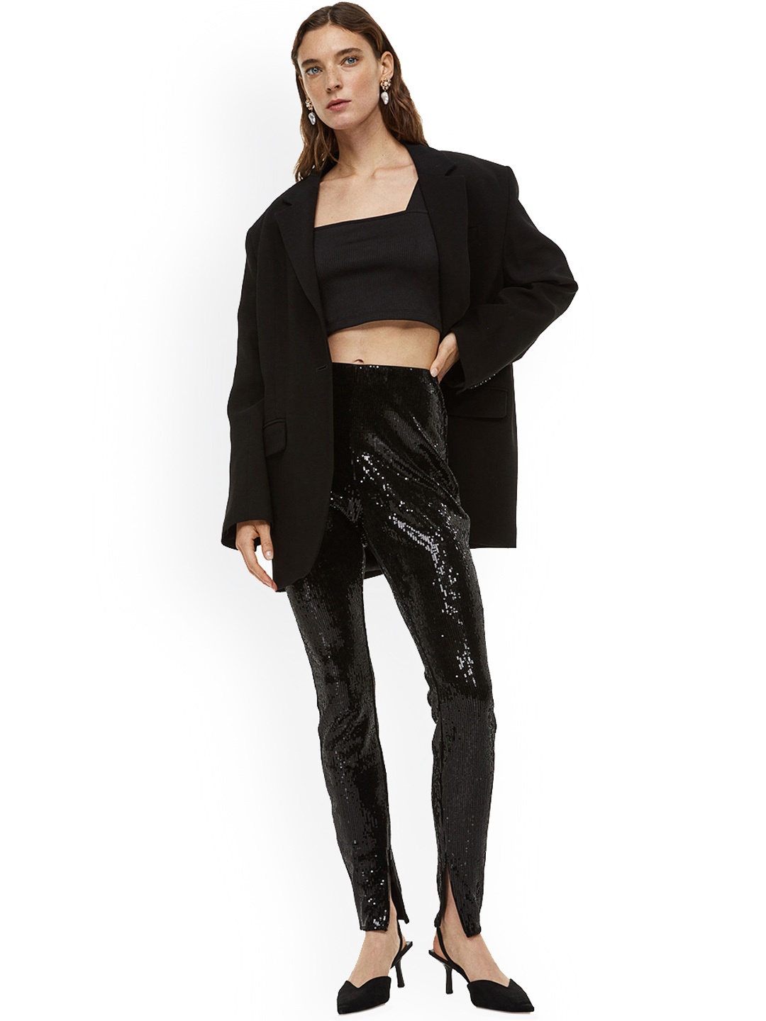 

H&M Women Sequined Leggings, Black