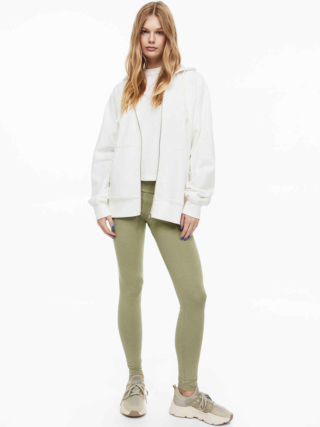 

H&M Women High-Waisted Leggings, Olive