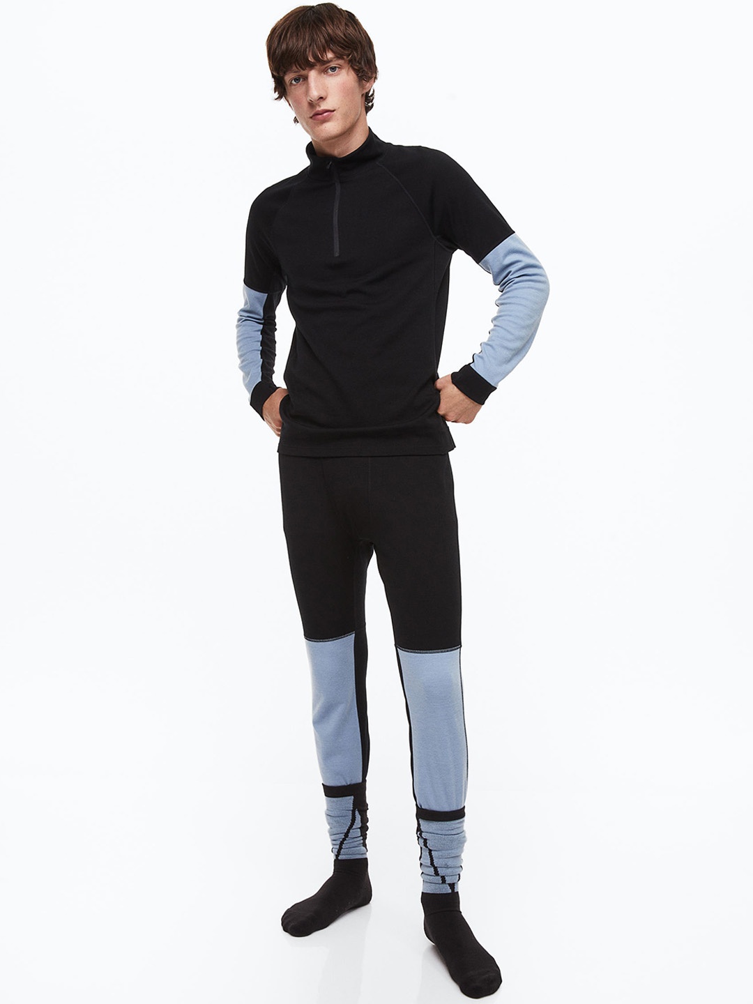 

H&M Men Wool-Blend Base Layer Tights, Black
