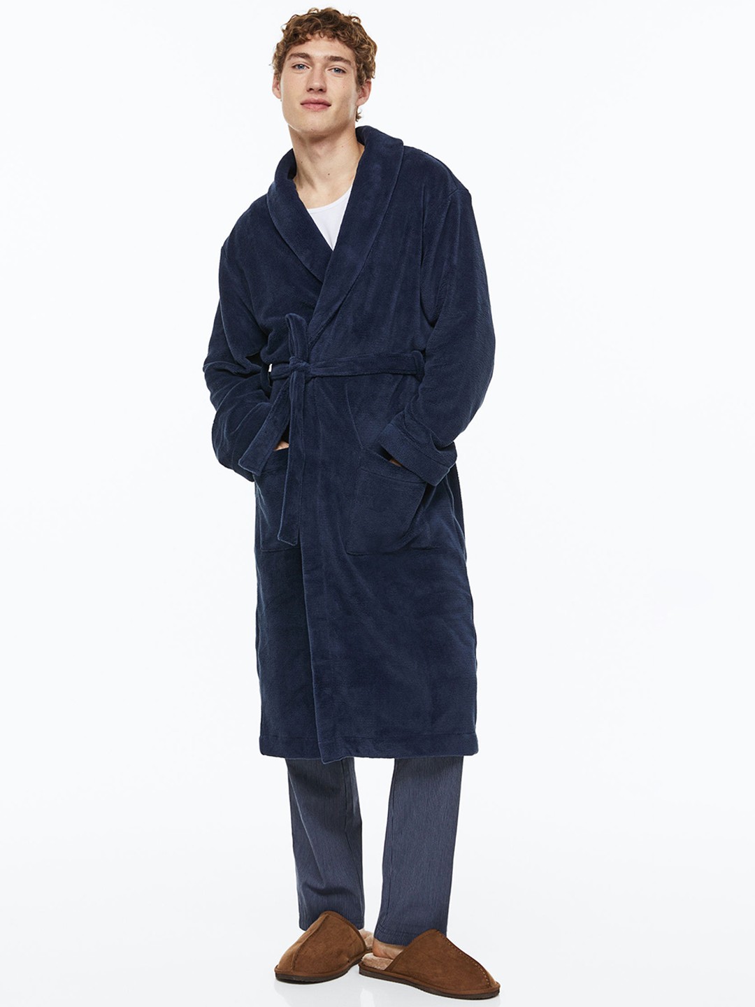 

H&M Men Fleece Dressing Gown, Blue