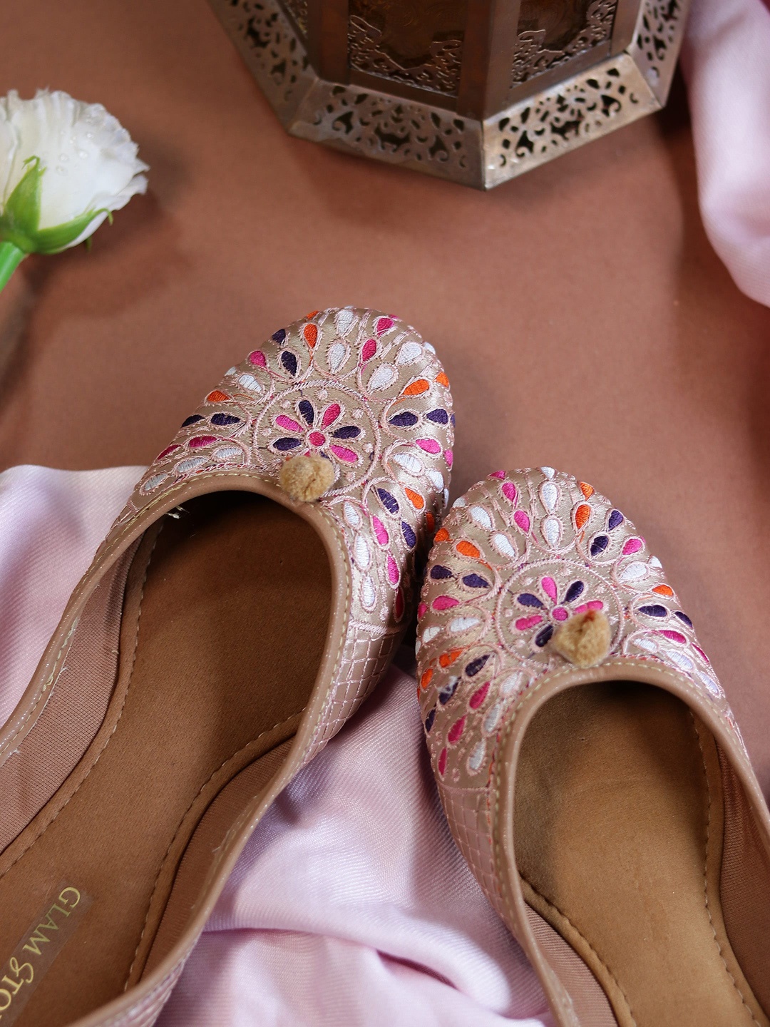 

GLAM STORY Women Woven Design Mojaris, Cream