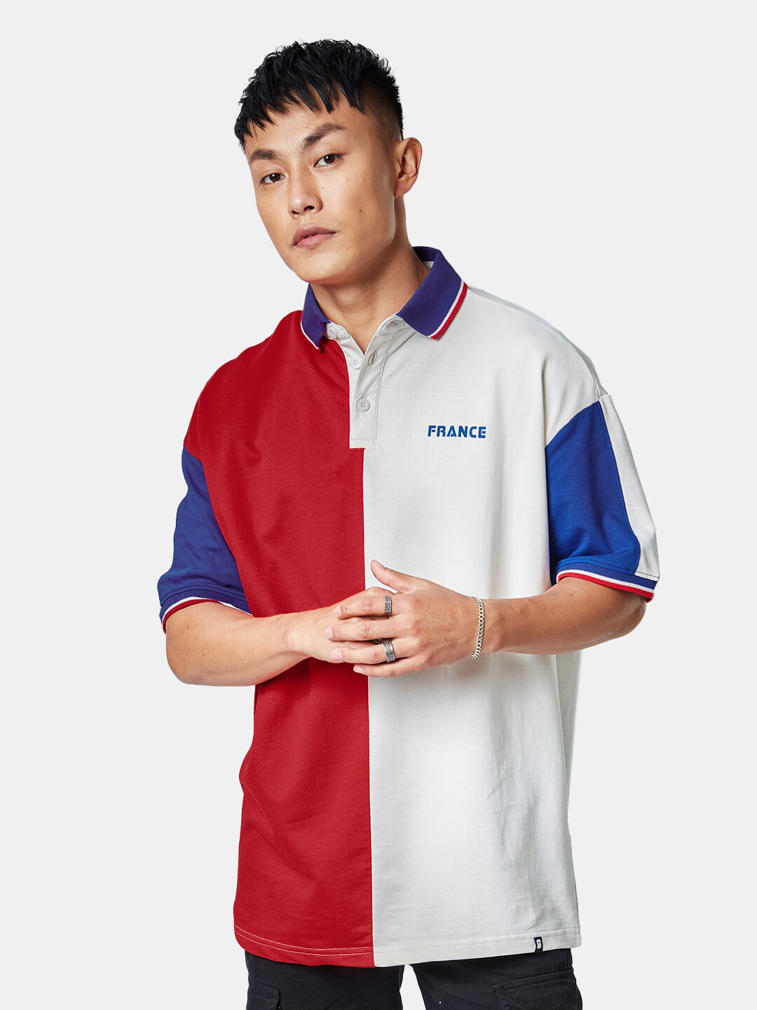 

The Souled Store Men Colourblocked Cotton Polo Collar Loose Oversized T-Shirt, Red