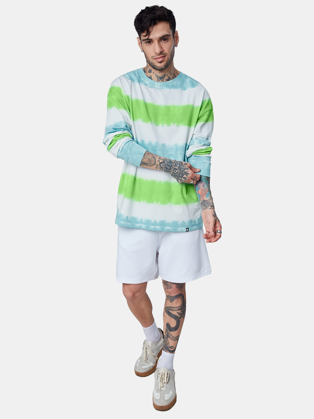 

The Souled Store Men White & Blue Striped Drop-Shoulder Sleeves Oversized T-Shirt
