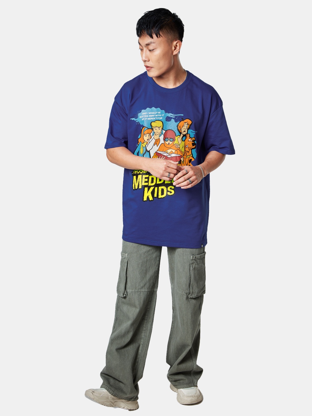 

The Souled Store Men Printed Cotton Oversized T-Shirt, Blue