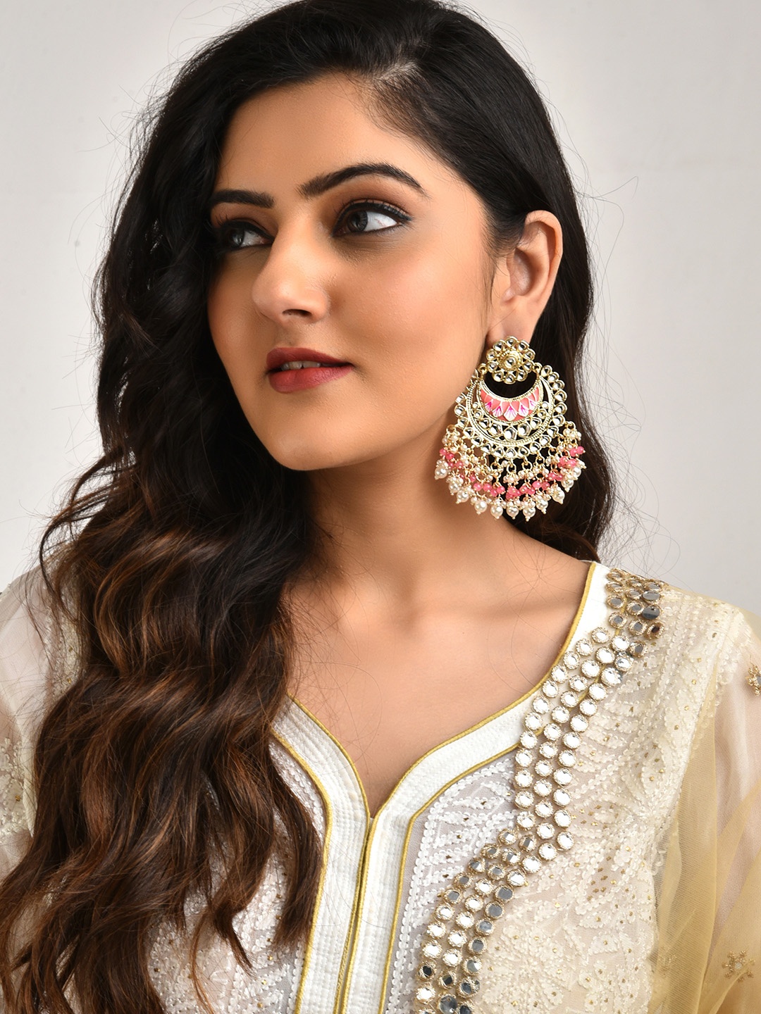 

LAIDA Gold Plated Contemporary Chandbalis Earrings, Pink