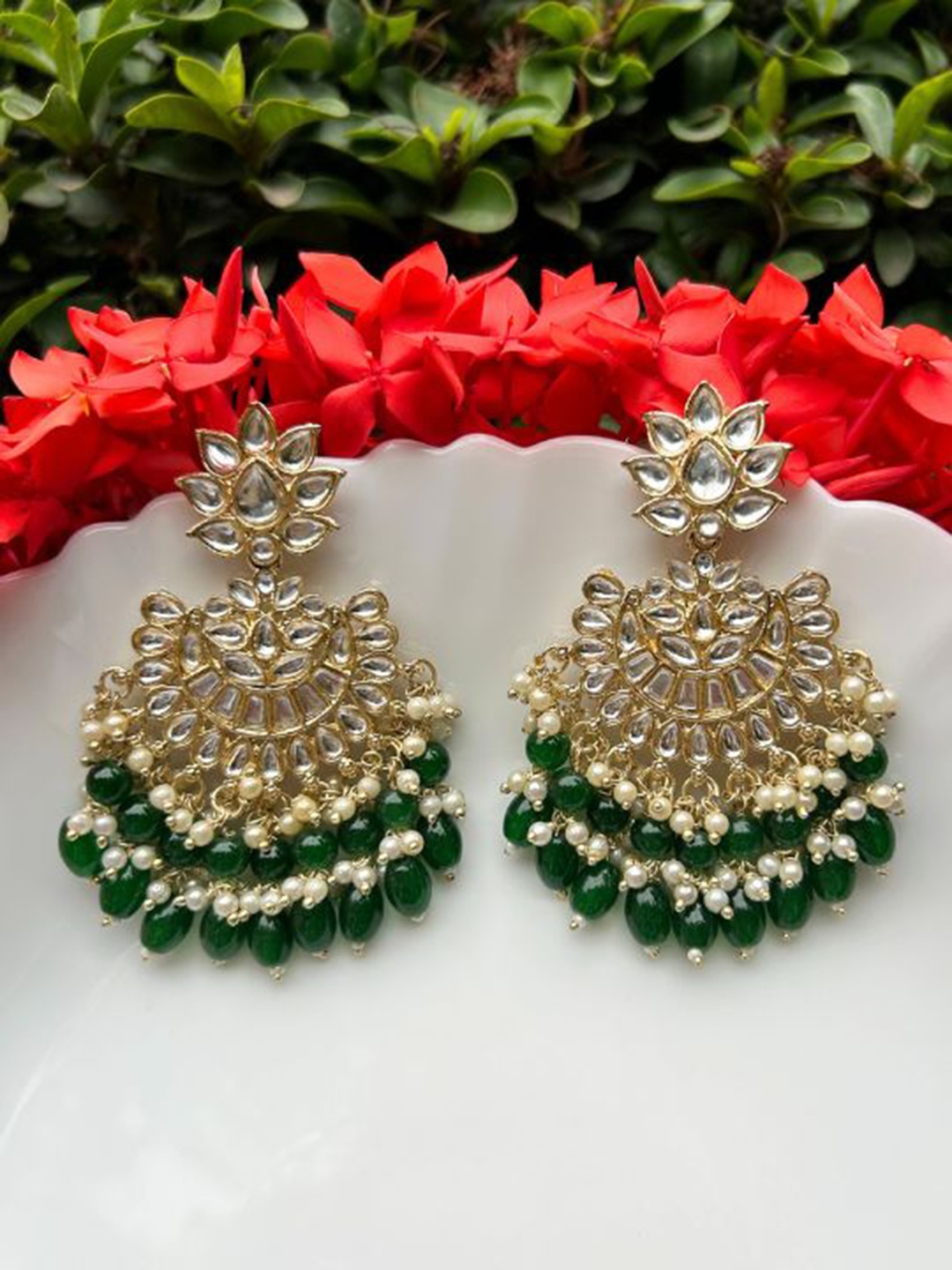 

LAIDA Gold-Plated Classic Chandbalis Earrings, Green