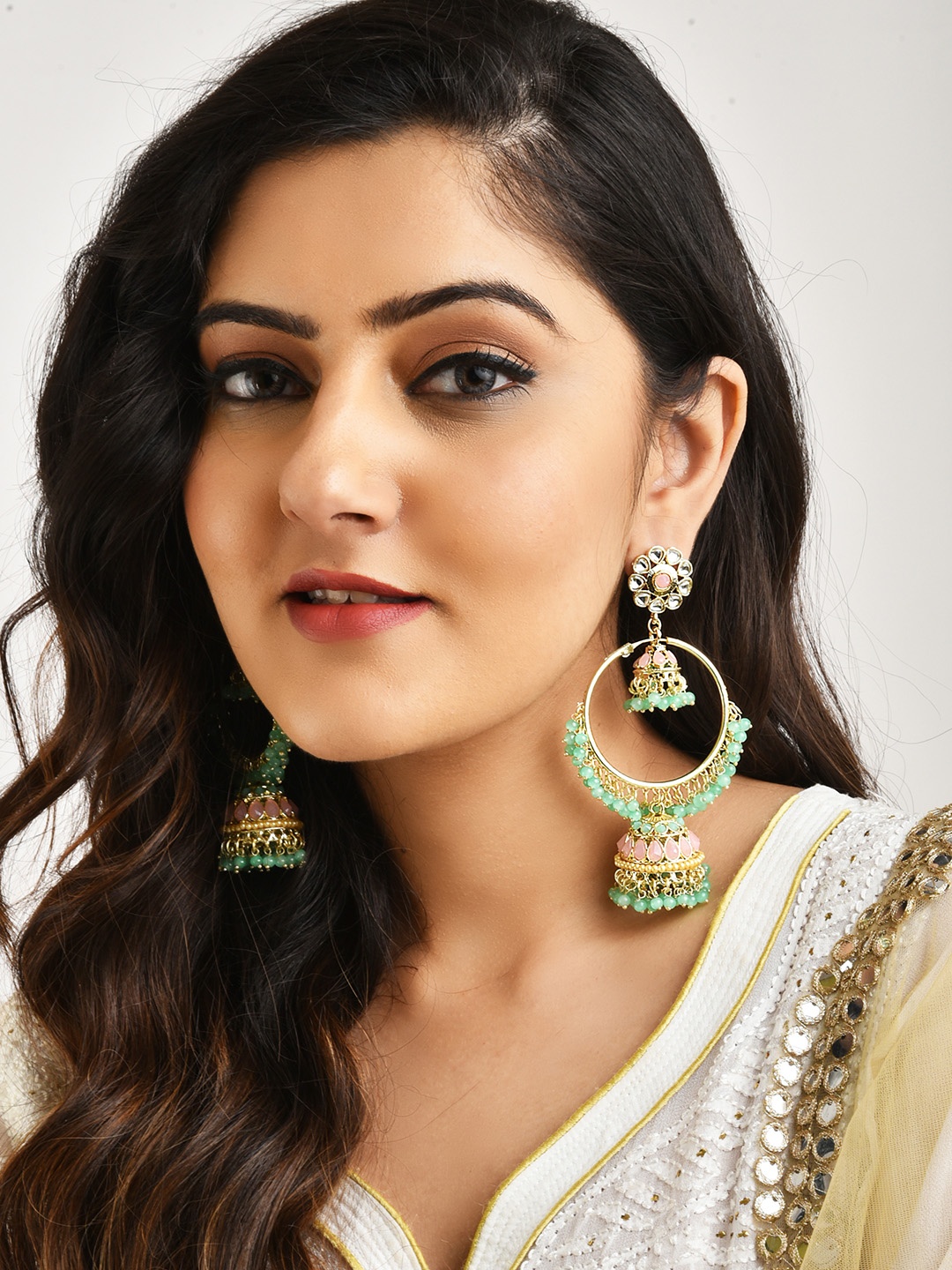 

LAIDA Sea Gold Plated Classic Jhumkas Earrings, Sea green