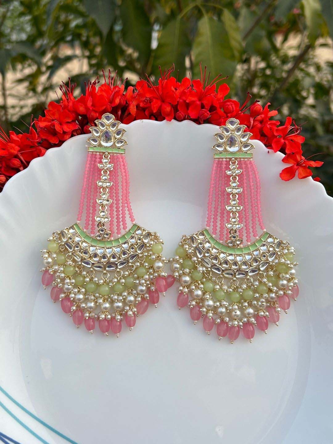 

LAIDA Gold-Plated Contemporary Chandbalis Earrings, Pink