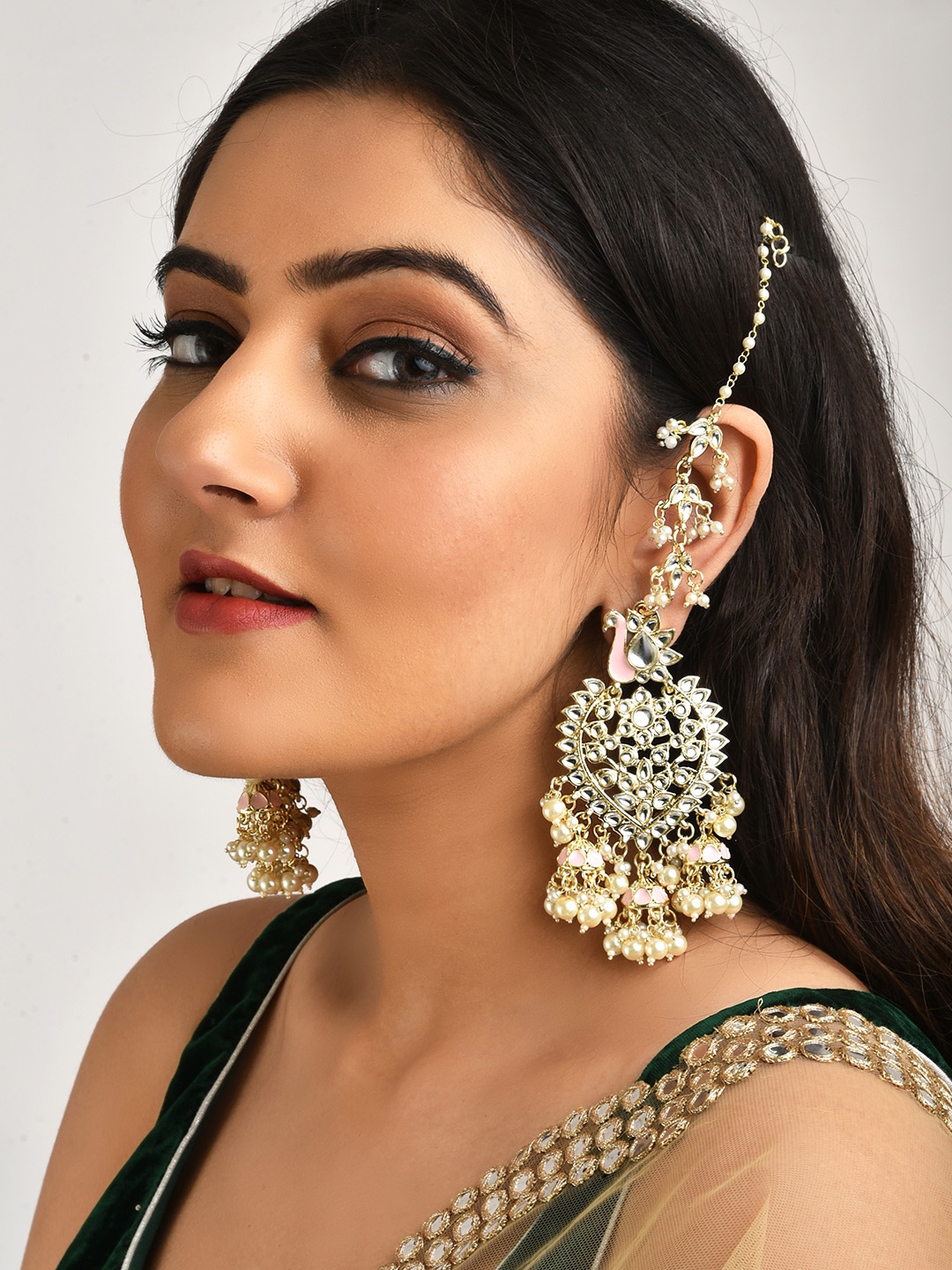 

LAIDA Gold Plated Classic Chandbalis Earrings, Pink