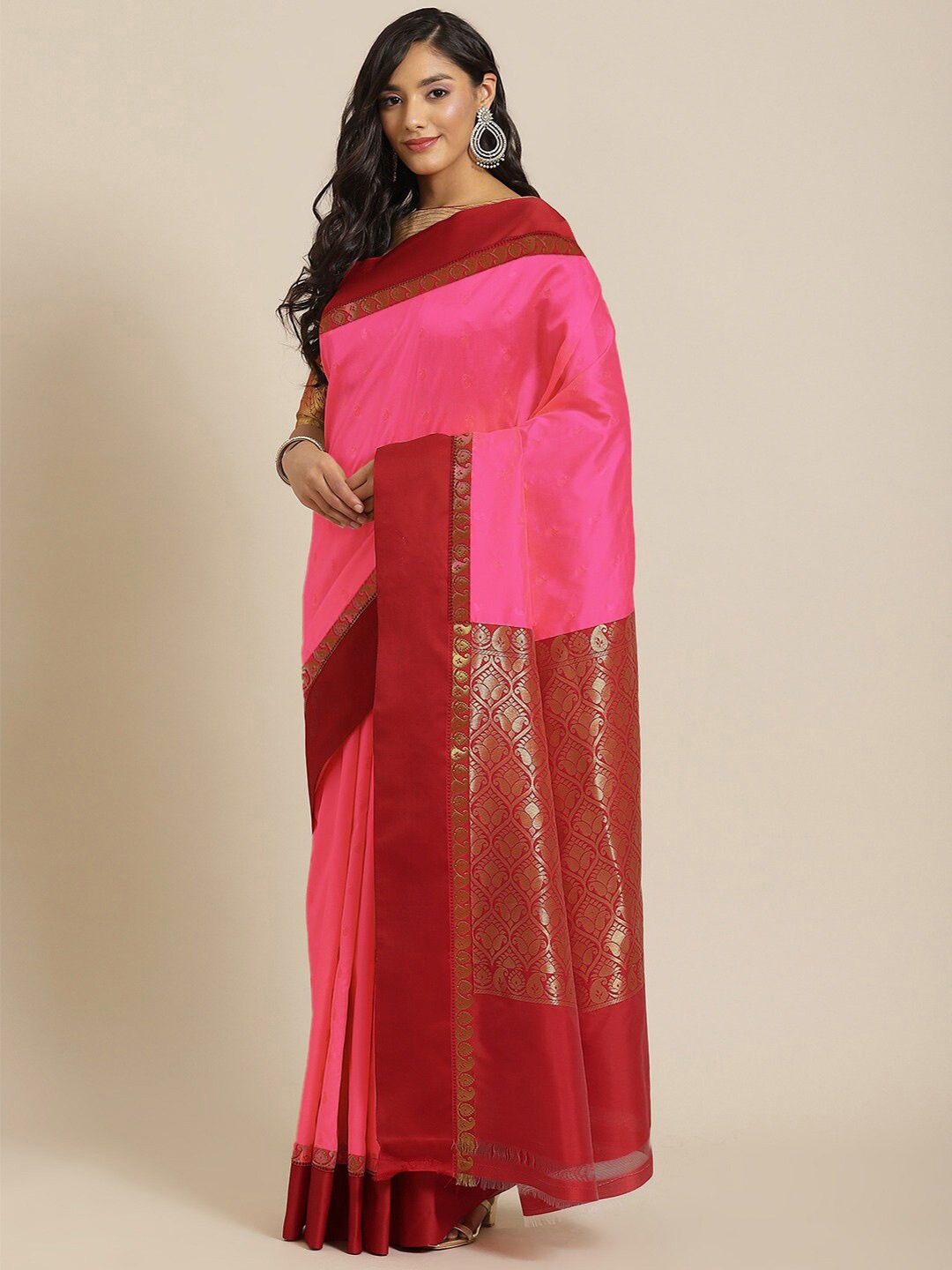 

Chhabra 555 Zari Silk Blend Gadwal Saree, Pink