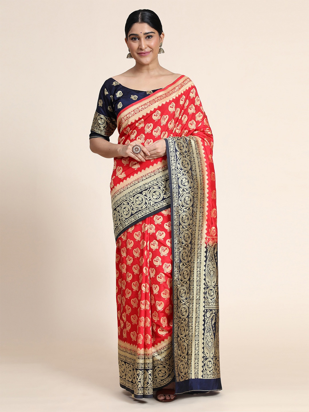 

SATYAM WEAVES Woven Design Zari Silk Cotton Banarasi Saree, Magenta