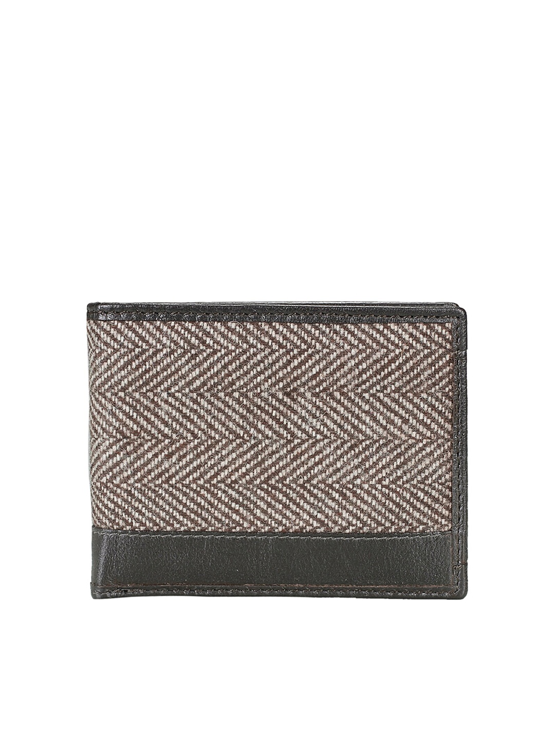 

Khadims Men Geometric Textured Leather Two Fold Wallet, Brown