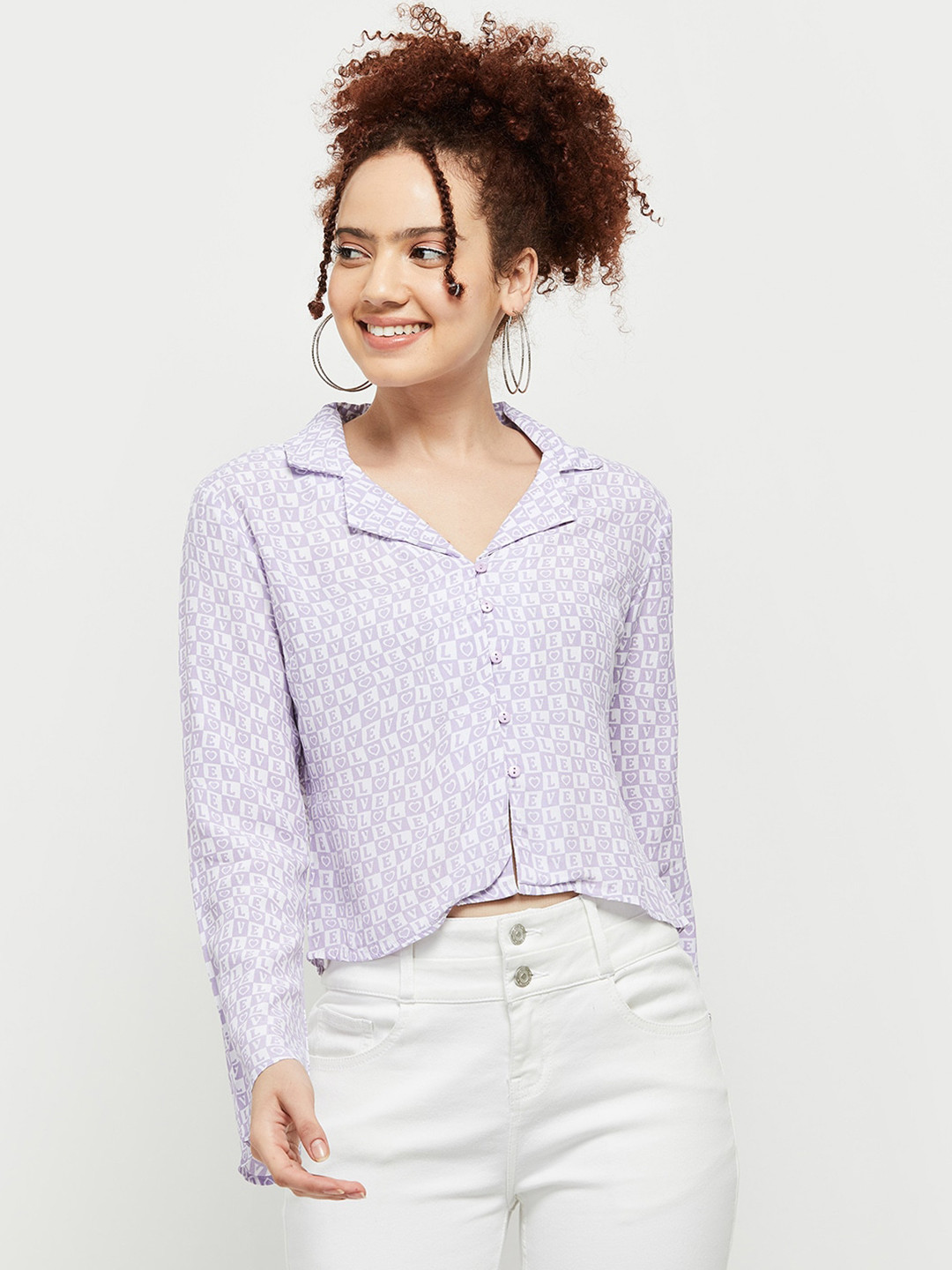 

max Print Shirt Style Crop Top, Lavender