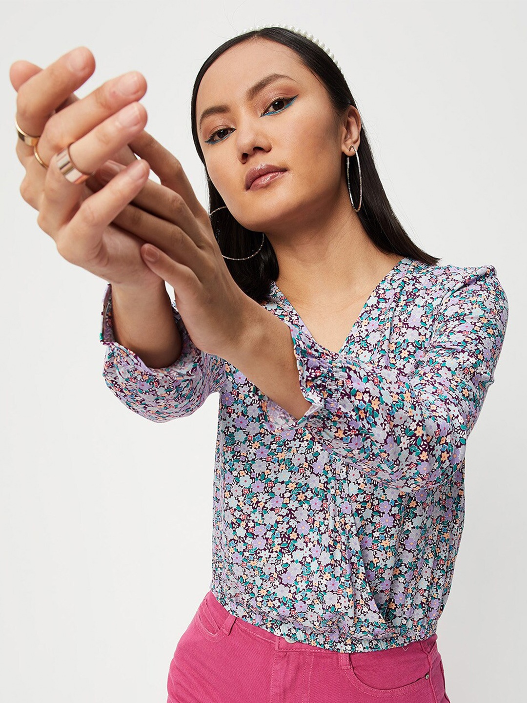 

max Floral Print Top, White